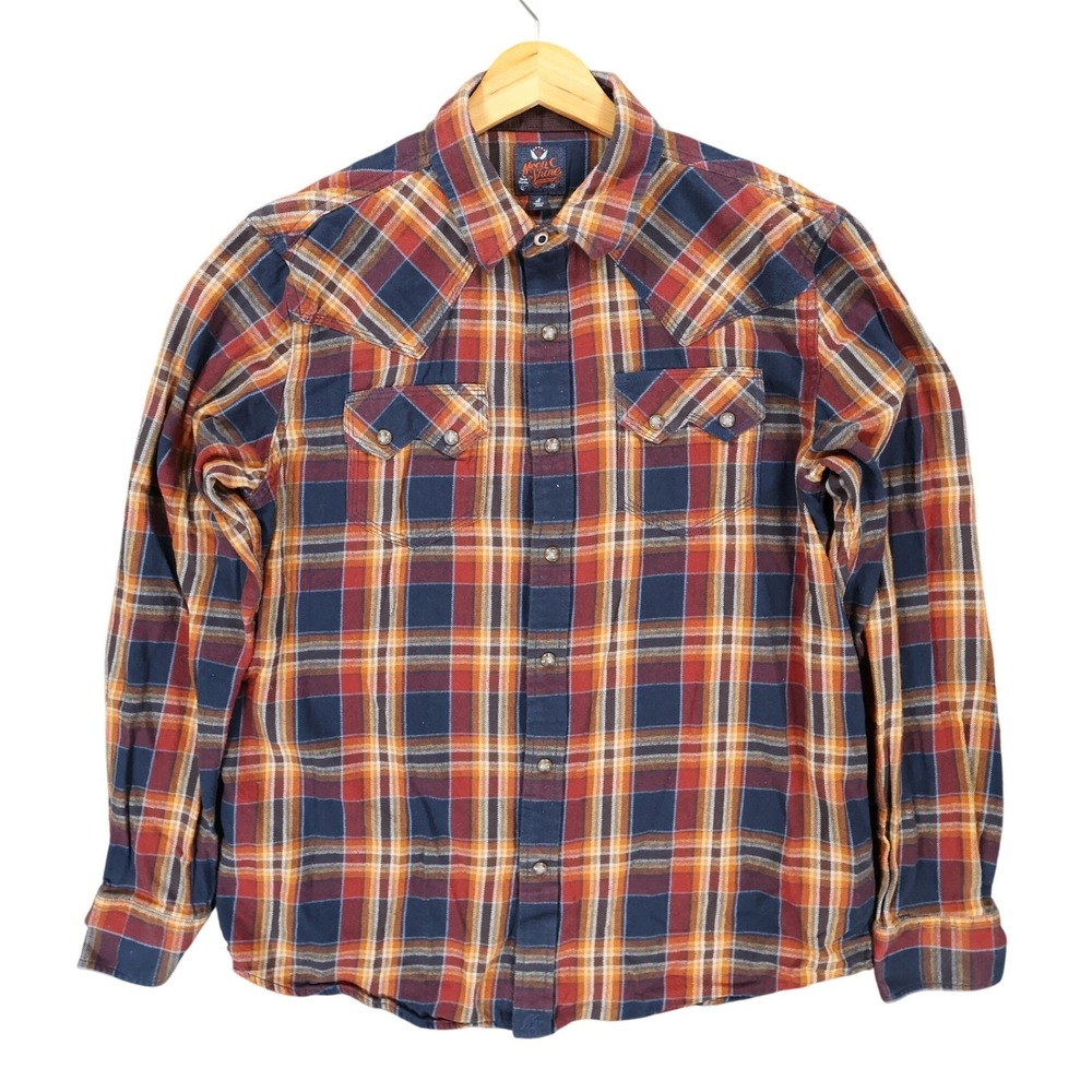 Moonshine Spirit Western Shirt Mens Small Multicolor Cotton Plaid Pearl‎ Snap